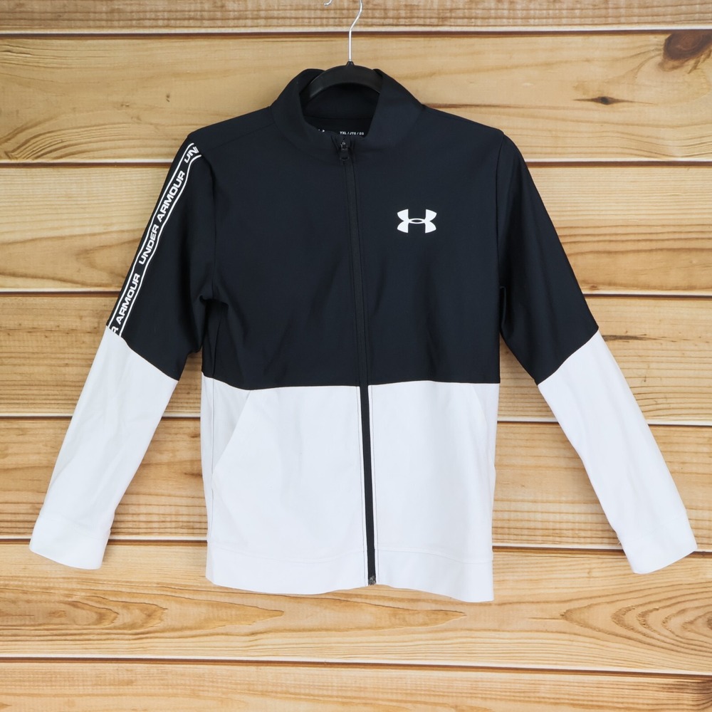 Under Armour Heatgear Full Zip Jacket Loose Fit Boys YXL Black Mock Neck Pockets